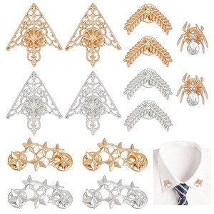 Collar Brooches, 14Pcs 7 Style pin, Crystal Rhinestone, Shirt Collar Badge Clips